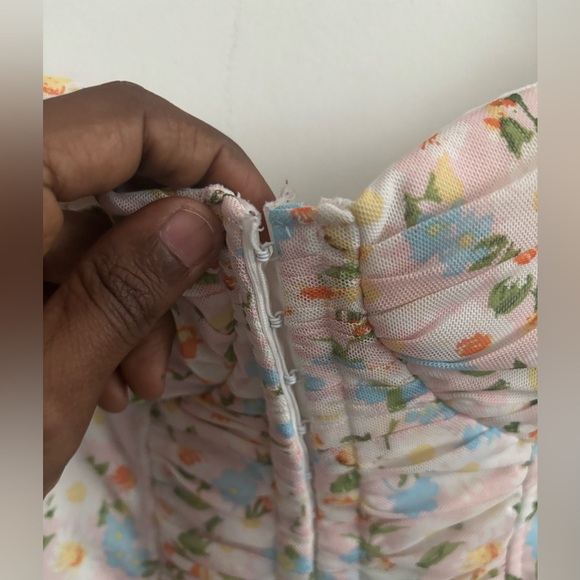 Y2K Milkmaid Sassy Crop Top Coquette Floral short sleeve peasant M beach resort - Picture 3 of 7